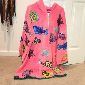Queen of Sparkles terrycloth pink fish cover up